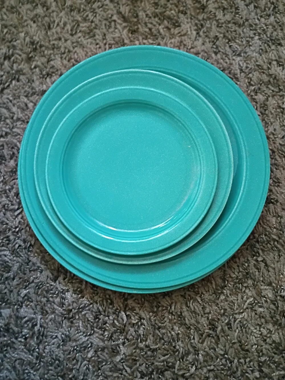 Vintage Early California Vernonware Turquoise Ceramic Dinner Plate Set - 4 Piece